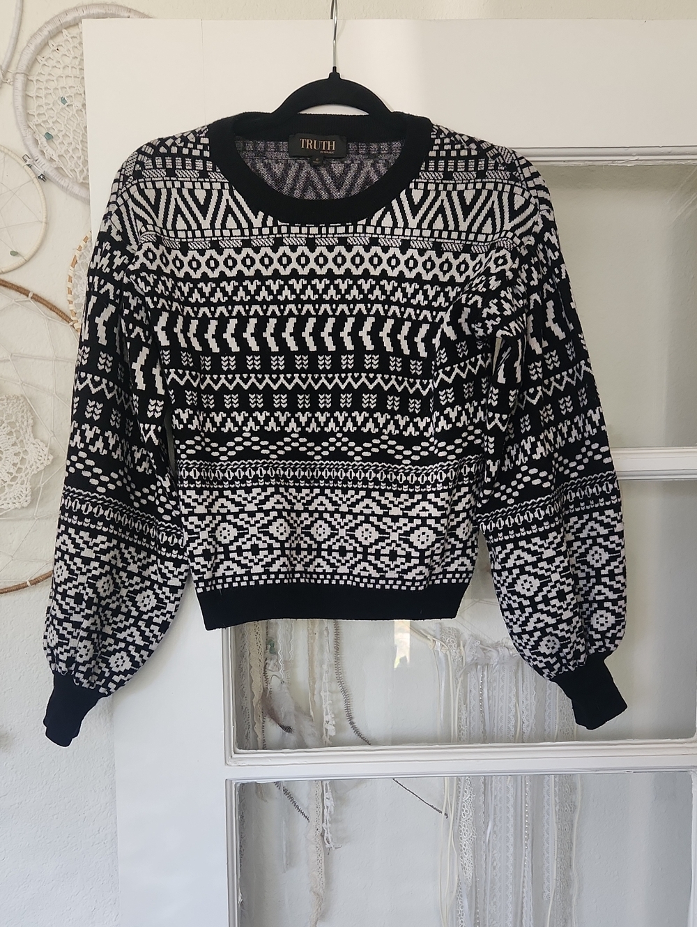 Truth Black & White Geometric Crewneck Sweater